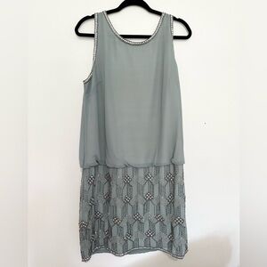 Adrianne Papell Women’s Size 14 Dress Drop Waist blue Sequins Scoop Back Lined